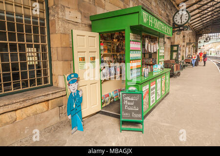 The old fashioned railway station at Pickering,North Yorkshire,England,UK with a WH.Smith kiosk on the platform Stock Photo