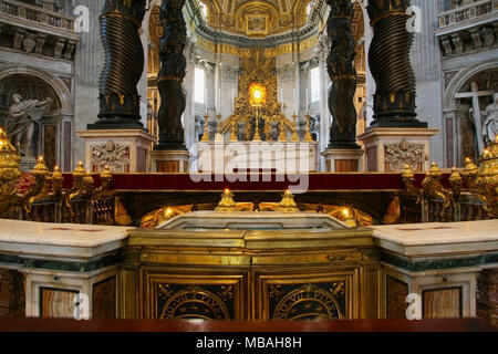 ROME,ITALY - JUNE 17,2011: The interior of St.Peters basilica. Altar and Saint Peter's tomb. Stock Photo