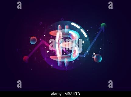 Bitcoin Crypto. Design of electronic cryptocurrency market finance, business concept coin money. Colored abstract fluid gradient splash shapes. Stock Vector