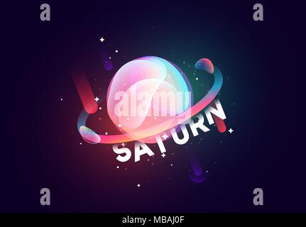 Saturn planet bright abstract illustration. Space theme art background Stock Vector