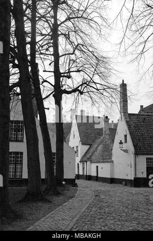The tranquil Begijnhof ten Wijngaard, Brugge, West Flanders, Belgium: now a Benedictine convent; formerly a 'beguinage' for pious women Stock Photo