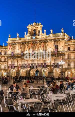 Outdoor cafe in Plaza Mayor, Salamanca, Castile and Leon, Spain Stock Photo