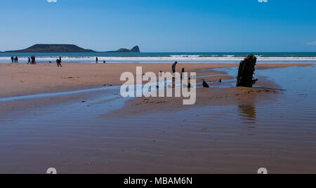 The remains of the shipwreck of the Helvetia at Rhossili Bay, Gower, South Wales, UK. Stock Photo