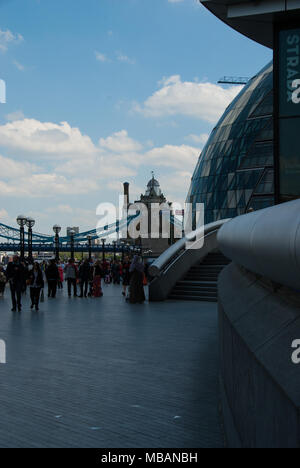 South bank of the river Thames Near city hall and Tower Bridge A pedestrian walk way that runs from Westminster bridge to Tower Bridge Stock Photo