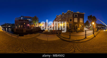 360 Stitched Panorama, long exposure in the night, Old Town, Amsredam, Holand Stock Photo