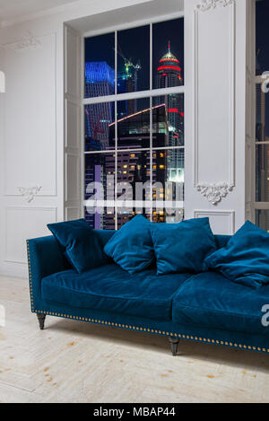 White classic interior with view of night city Stock Photo