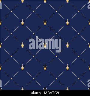 Princess Crown. Seamless repeating pattern. Diadem princess isolated on blue background. Vector illustration. Stock Vector