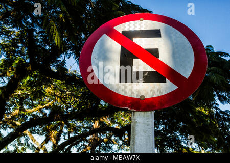 No parking sign at Enseada do Brito. Palhoca, Santa Catarina, Brazil. Stock Photo
