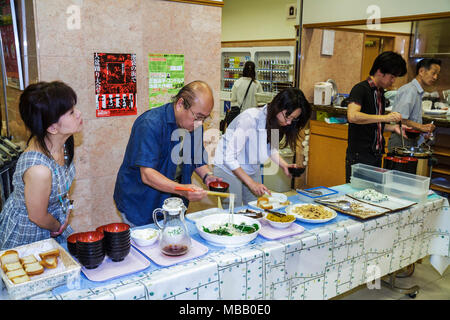 Tokyo Japan,Asia,Orient,Ikebukuro,Toyoko Inn Ikebukuro Kita guchi No.2,hotel hotels lodging inn motel motels,lodging,buffet style breakfast table,dini Stock Photo