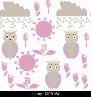 Abstract owls seamless pattern in vector. It is located in swatch menu Stock Vector