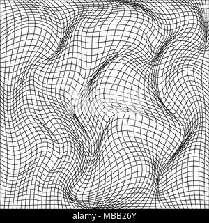 Abstract deformation of grid. Template of grid distort. Wavy mesh structure. Vector illustration isolated on white background Stock Vector