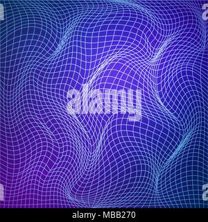 Abstract deformation of grid. Template of grid distort. Wavy mesh structure. Vector illustration isolated on blue background Stock Vector