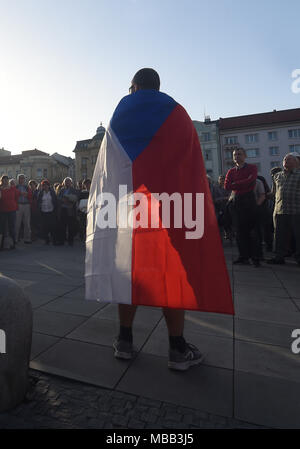Masaryk Square, Ostrava. 9th Apr, 2018. Public protest against steps taken by criminally prosecuted Prime Minister Andrej Babis and his cabinet ruling without parliament's confidence took place at Masaryk Square, Ostrava, Czech Republic on Monday, April 9, 2018. Credit: Jaroslav Ozana/CTK Photo/Alamy Live News Stock Photo