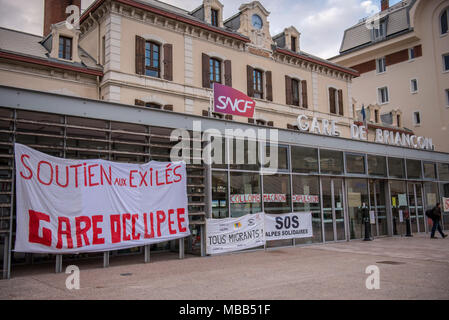 April 9, 2018 - Briancon, France-April 9, 2018: Migrants Border France Italy, Briancon train station occupied by migrants and social centers to accommodate undocumented migrants in France. Credit: Stefano Guidi/ZUMA Wire/Alamy Live News Stock Photo