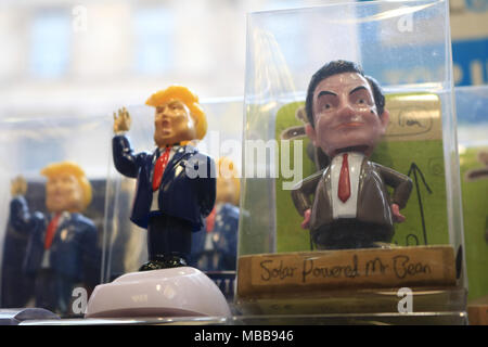 London, UK. 10th April 2018. Mr Bean doll stands next US President Donald Trump at a souvenir shop in central London Credit: amer ghazzal/Alamy Live News Stock Photo