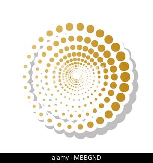 Abstract technology circles sign. Vector. Golden gradient icon with white contour and rotated gray shadow at white background. Stock Vector