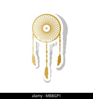 Dream catcher sign. Vector. Golden gradient icon with white contour and rotated gray shadow at white background. Stock Vector