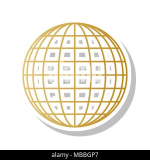 Earth Globe sign. Vector. Golden gradient icon with white contour and rotated gray shadow at white background. Stock Vector