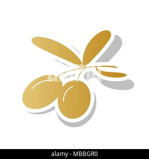 Olives sign illustration. Vector. Golden gradient icon with white contour and rotated gray shadow at white background. Stock Vector