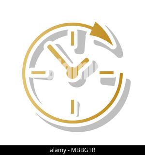 Service and support for customers around the clock and 24 hours. Vector. Golden gradient icon with white contour and rotated gray shadow at white back Stock Vector