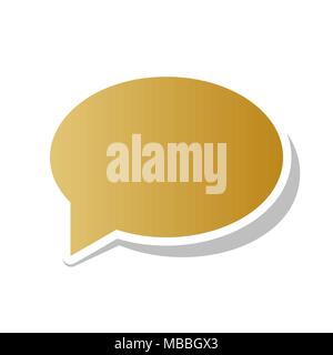 Speech bubble icon. Vector. Golden gradient icon with white contour and rotated gray shadow at white background. Stock Vector