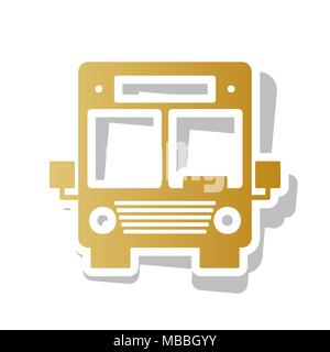 Bus sign illustration. Vector. Golden gradient icon with white contour and rotated gray shadow at white background. Stock Vector