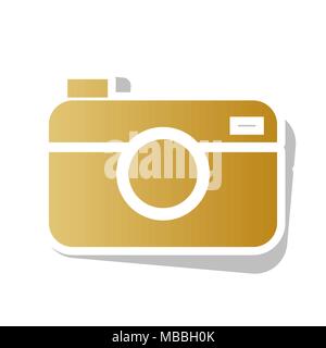 Digital photo camera sign. Vector. Golden gradient icon with white contour and rotated gray shadow at white background. Stock Vector