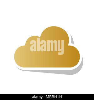 Cloud sign illustration. Vector. Golden gradient icon with white contour and rotated gray shadow at white background. Stock Vector