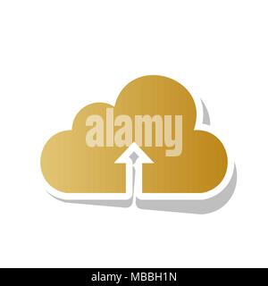 Cloud technology sign. Vector. Golden gradient icon with white contour and rotated gray shadow at white background. Stock Vector