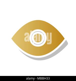 Eye sign illustration. Vector. Golden gradient icon with white contour and rotated gray shadow at white background. Stock Vector