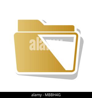Folder sign illustration. Vector. Golden gradient icon with white contour and rotated gray shadow at white background. Stock Vector