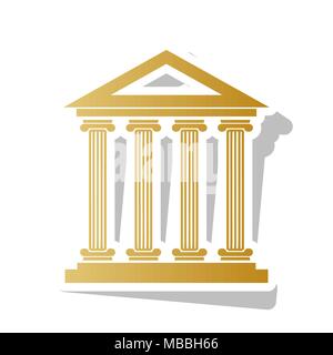 Historical building illustration. Vector. Golden gradient icon with white contour and rotated gray shadow at white background. Stock Vector