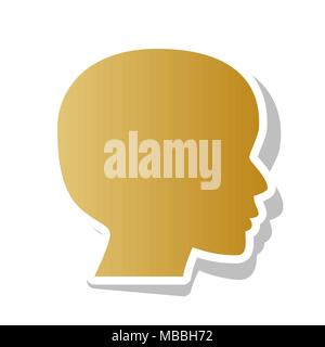 People head sign. Vector. Golden gradient icon with white contour and rotated gray shadow at white background. Stock Vector