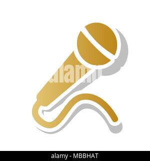 Microphone sign illustration. Vector. Golden gradient icon with white contour and rotated gray shadow at white background. Stock Vector
