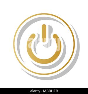 On Off switch sign. Vector. Golden gradient icon with white contour and rotated gray shadow at white background. Stock Vector