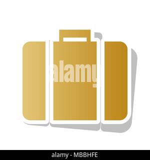 Briefcase sign illustration. Vector. Golden gradient icon with white contour and rotated gray shadow at white background. Stock Vector