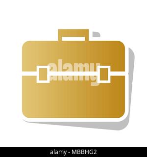 Briefcase sign illustration. Vector. Golden gradient icon with white contour and rotated gray shadow at white background. Stock Vector