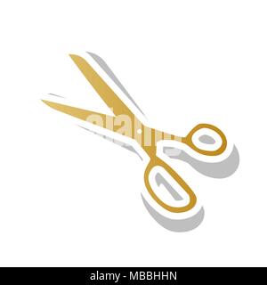 Scissors sign illustration. Vector. Golden gradient icon with white contour and rotated gray shadow at white background. Stock Vector