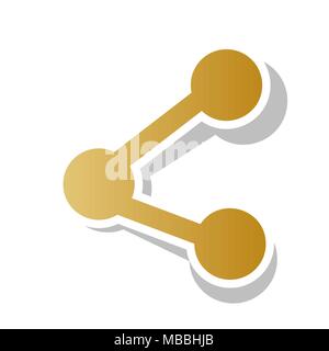 Share sign illustration. Vector. Golden gradient icon with white contour and rotated gray shadow at white background. Stock Vector