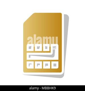 Sim card sign. Vector. Golden gradient icon with white contour and rotated gray shadow at white background. Stock Vector
