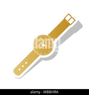 Watch sign illustration. Vector. Golden gradient icon with white contour and rotated gray shadow at white background. Stock Vector