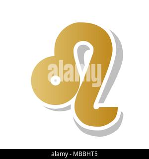 Leo sign illustration. Vector. Golden gradient icon with white contour and rotated gray shadow at white background. Stock Vector