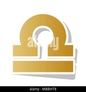 Libra sign illustration. Vector. Golden gradient icon with white contour and rotated gray shadow at white background. Stock Vector