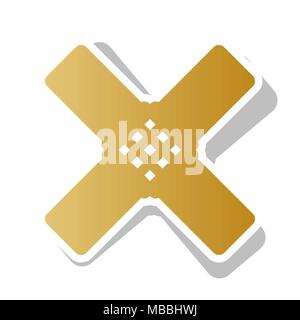 Aid sticker sign. Vector. Golden gradient icon with white contour and rotated gray shadow at white background. Stock Vector