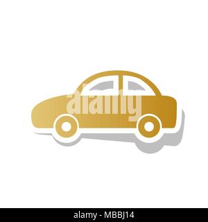 Car sign illustration. Vector. Golden gradient icon with white contour and rotated gray shadow at white background. Stock Vector