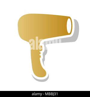 Hair Dryer sign. Vector. Golden gradient icon with white contour and rotated gray shadow at white background. Stock Vector