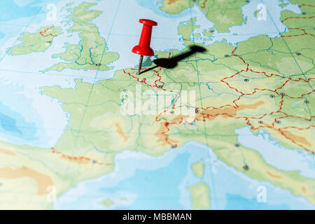 Red pin on a map pointing Brssels Stock Photo