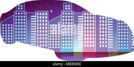 Sport car vector in front of night city urban landscape, luxury metropolis concept Stock Vector