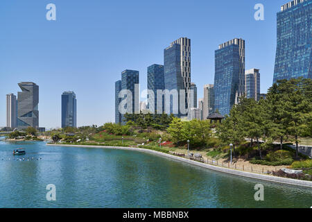 Incheon, Korea - April 27, 2017: Songdo International Business District (Songdo IBD) with Songdo Central Park. The city is a new smart city and connec Stock Photo