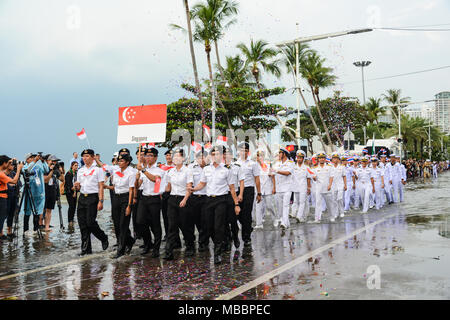 Pattaya, Thailand - November 19, 2017: Singapore Navy parade marching on the 50th anniversary ASEAN International Fleet Review 2017 at the beach of Pa Stock Photo